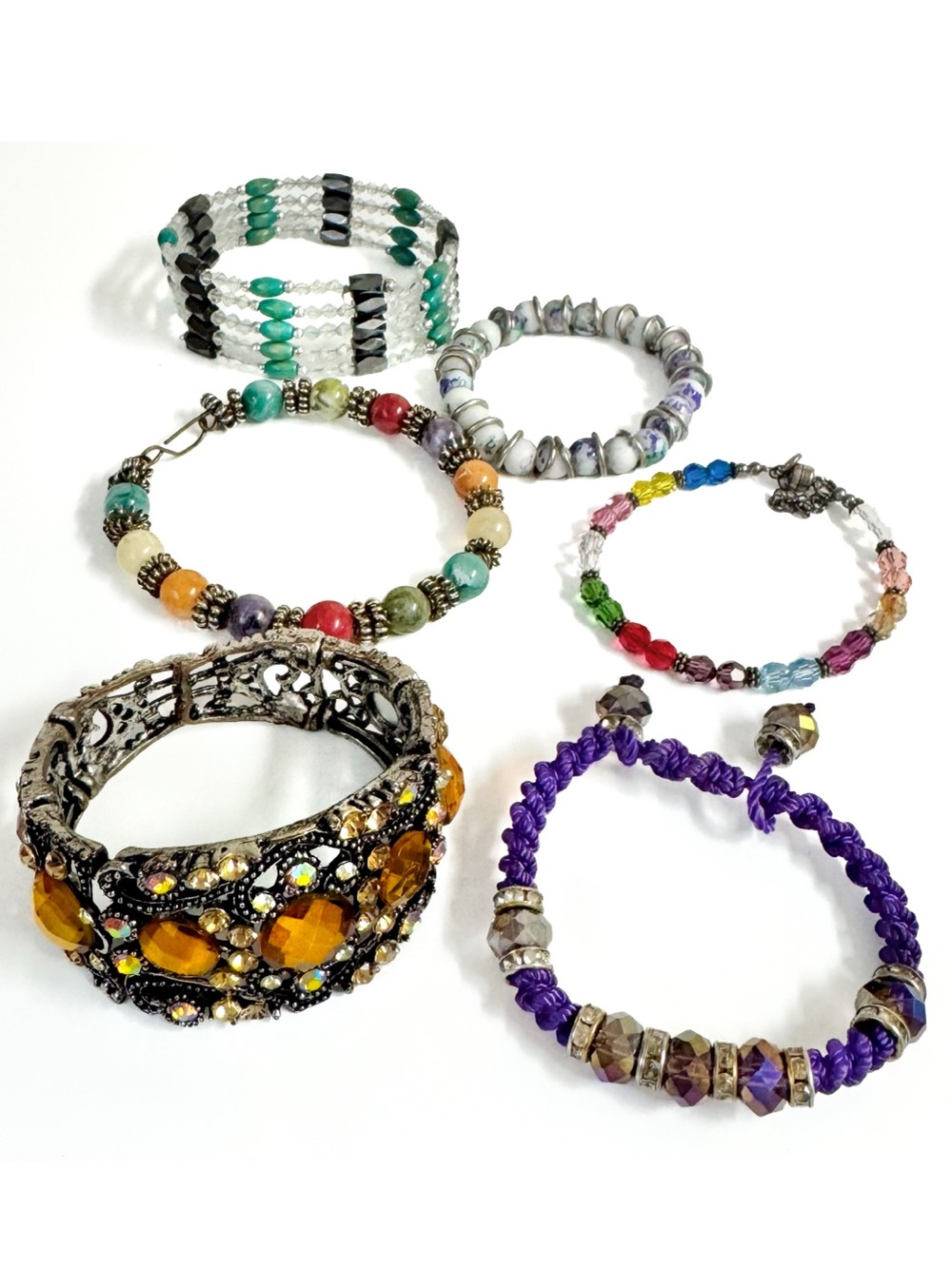 Bracelet Bundle Metal Cuff Convertible Magnetic Beaded Woven Cord